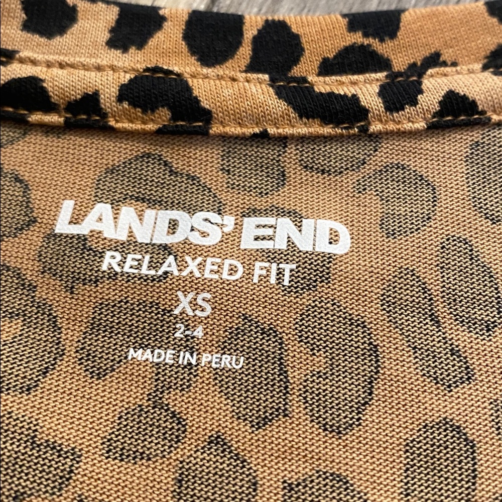 Lands End Relaxed Fit Supima Cotton L/S Crew Leopard Tee T-Shirt Size XS